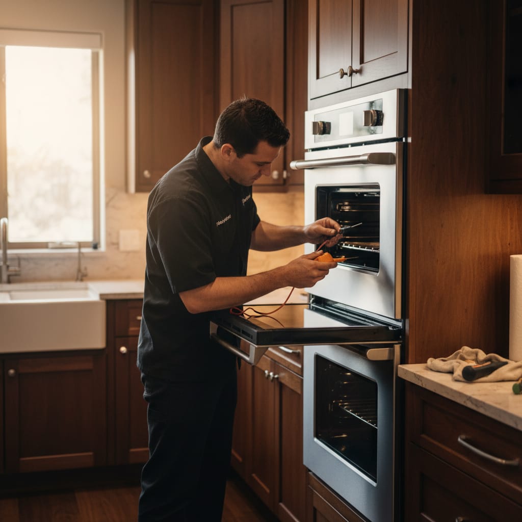 Built-in wall oven being repaired in a Red Hawk kitchen, Castle Rock CO