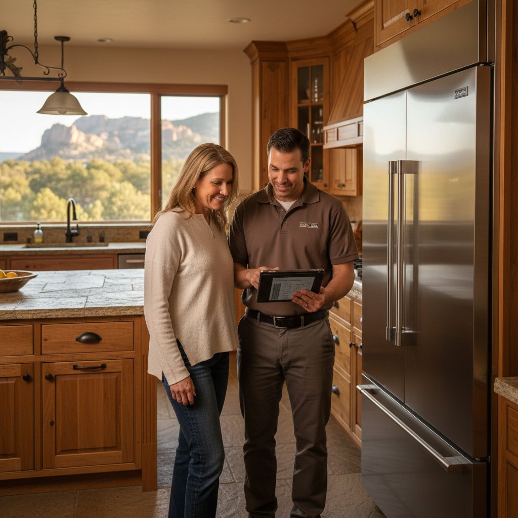 Technician consulting with Castle Rock homeowner about Sub-Zero repair
